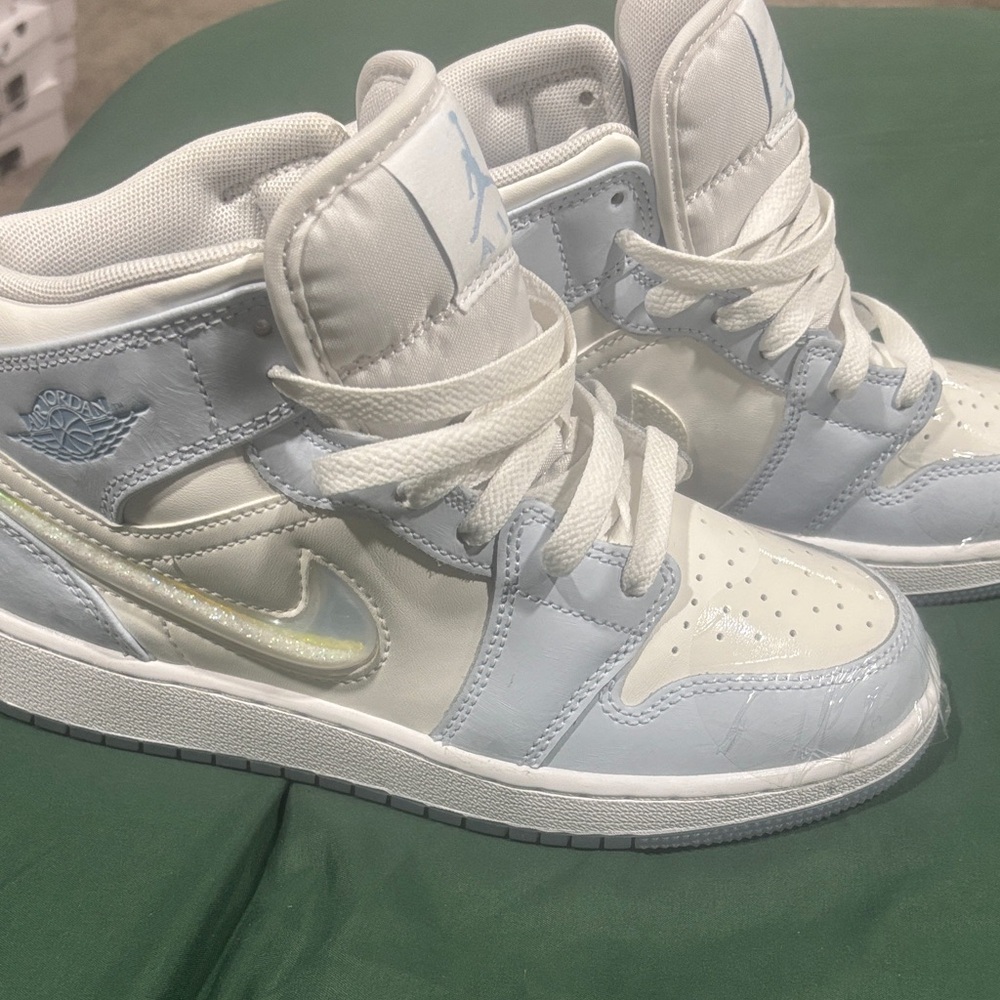 Jordan High-Top Sneakers in White and Light Blue
